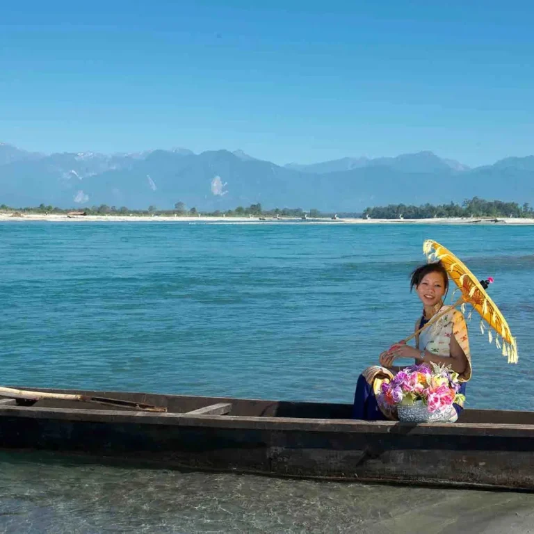 Tai-Khampti girl crossing river Lohit